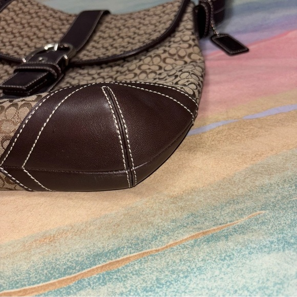 Coach Purse Crossbody Bag Brown Leather Light Fabric Canvas K3M-6376 Authentic - Picture 4 of 15